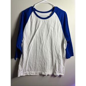 Men's Large 3/4 Sleeve Casual Raglan Jersey Baseball T-shirt Royal Blue/ White